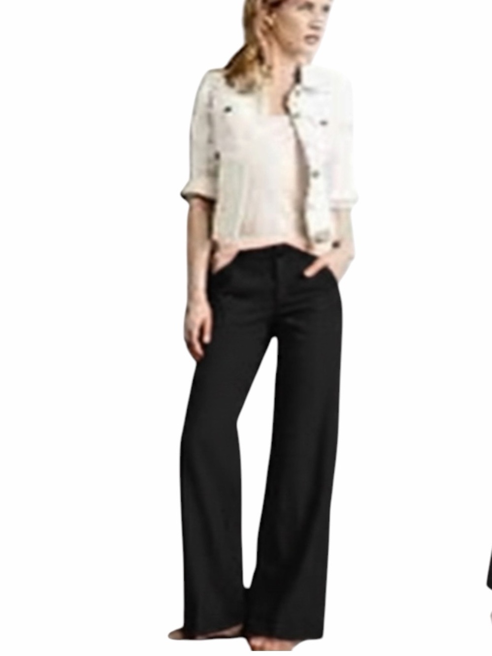 THEORY Faye Black Linen Blend Pants Slacks Wide Leg Designer Luxury 2 Casual
